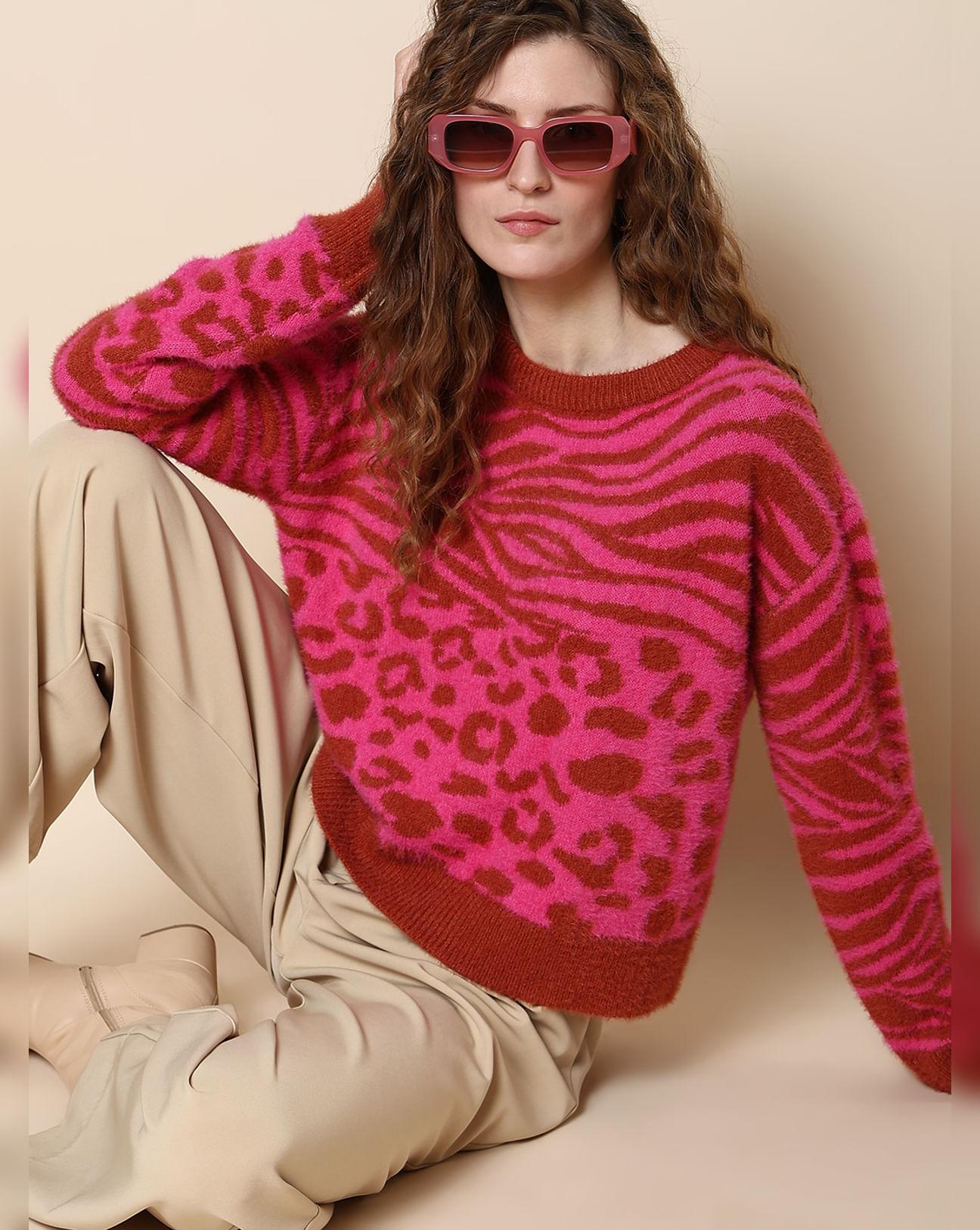 red & pink animal print pullover