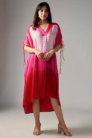 red & pink bemberg satin shibori shirt dress