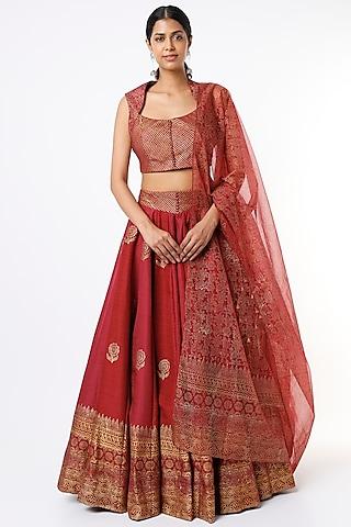 red & pink dual tone lehenga set