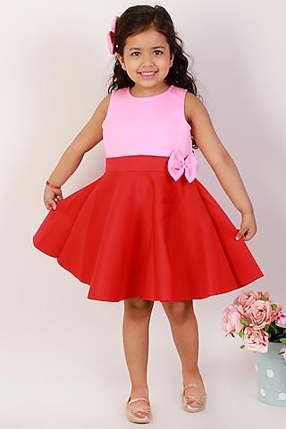 red & pink neoprene mini dress for girls