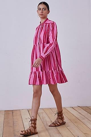 red & pink printed tiered dress