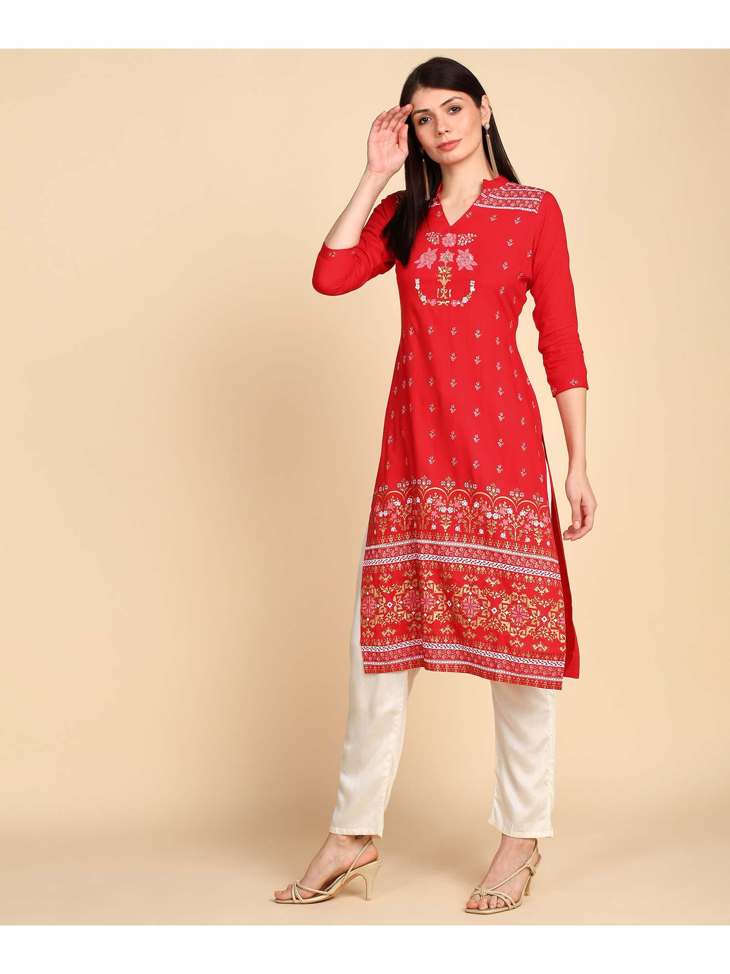 red & scarlet floral printed kurta