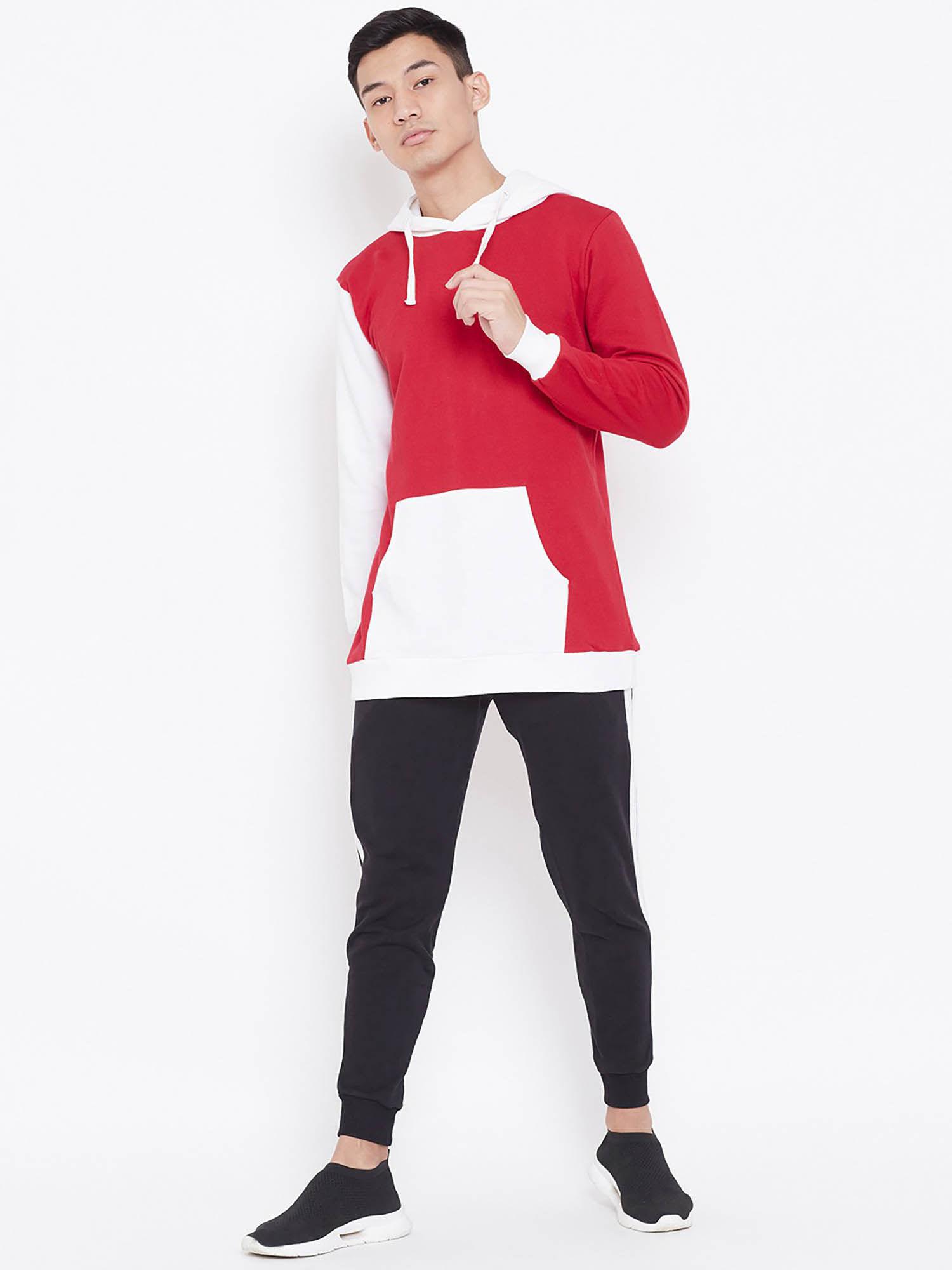 red & white colourblocked hoodie