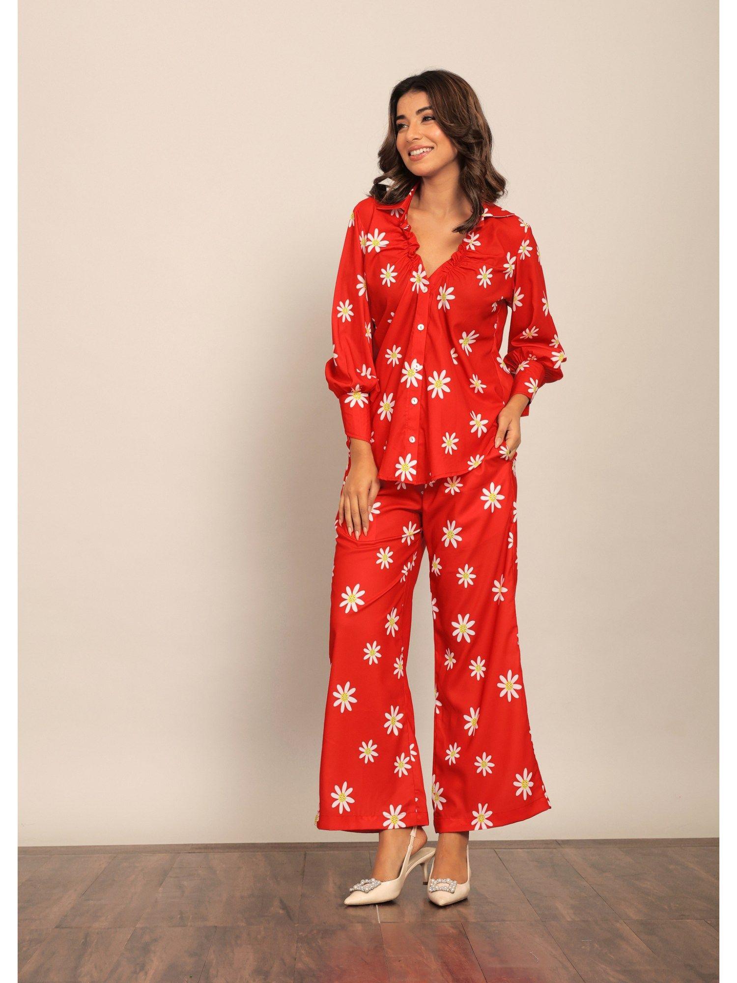 red & white floral relaxed co-ord (set of 2)