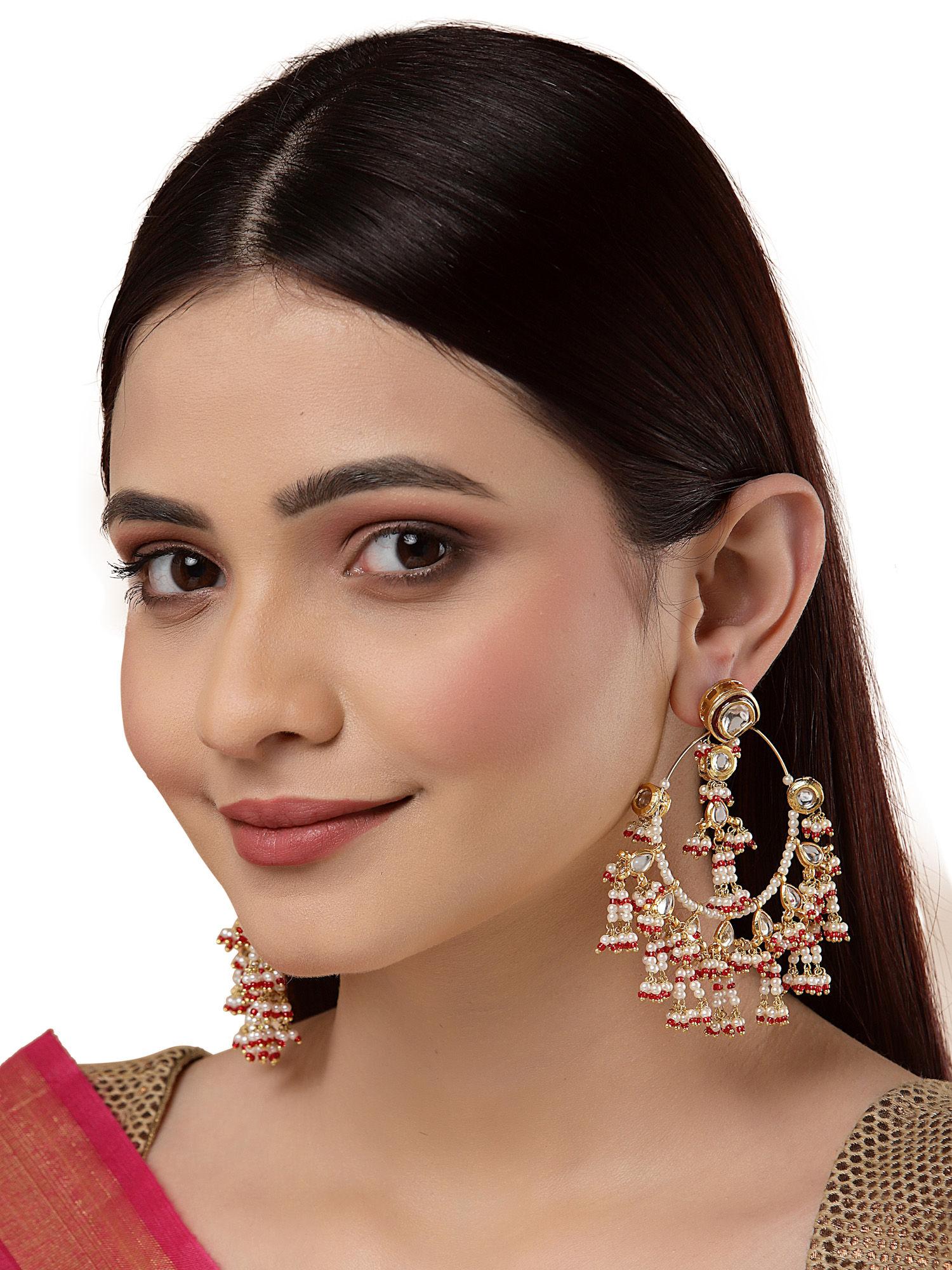 red & white kundan chand bala earrings