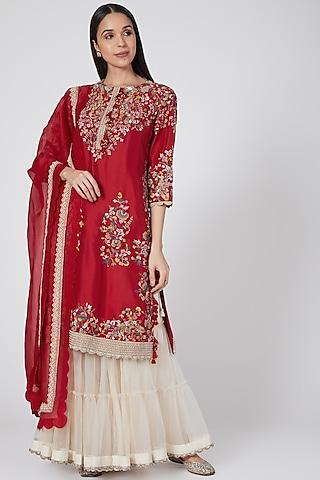 red & white kurta set