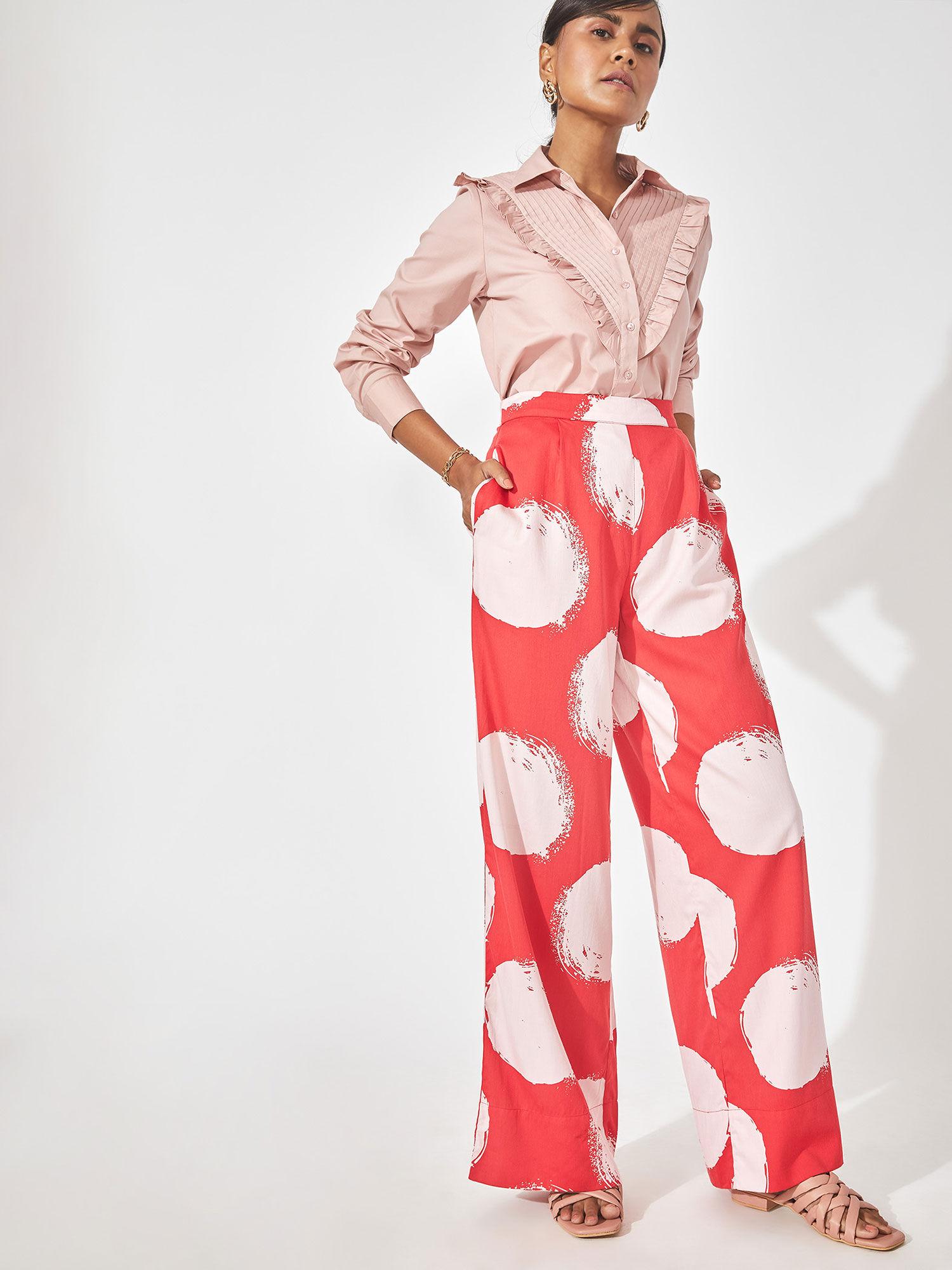 red & white polka flare pant