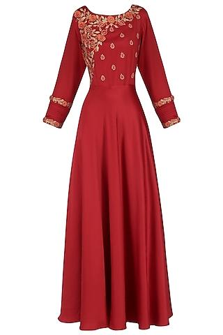 red 3d embroidery gown