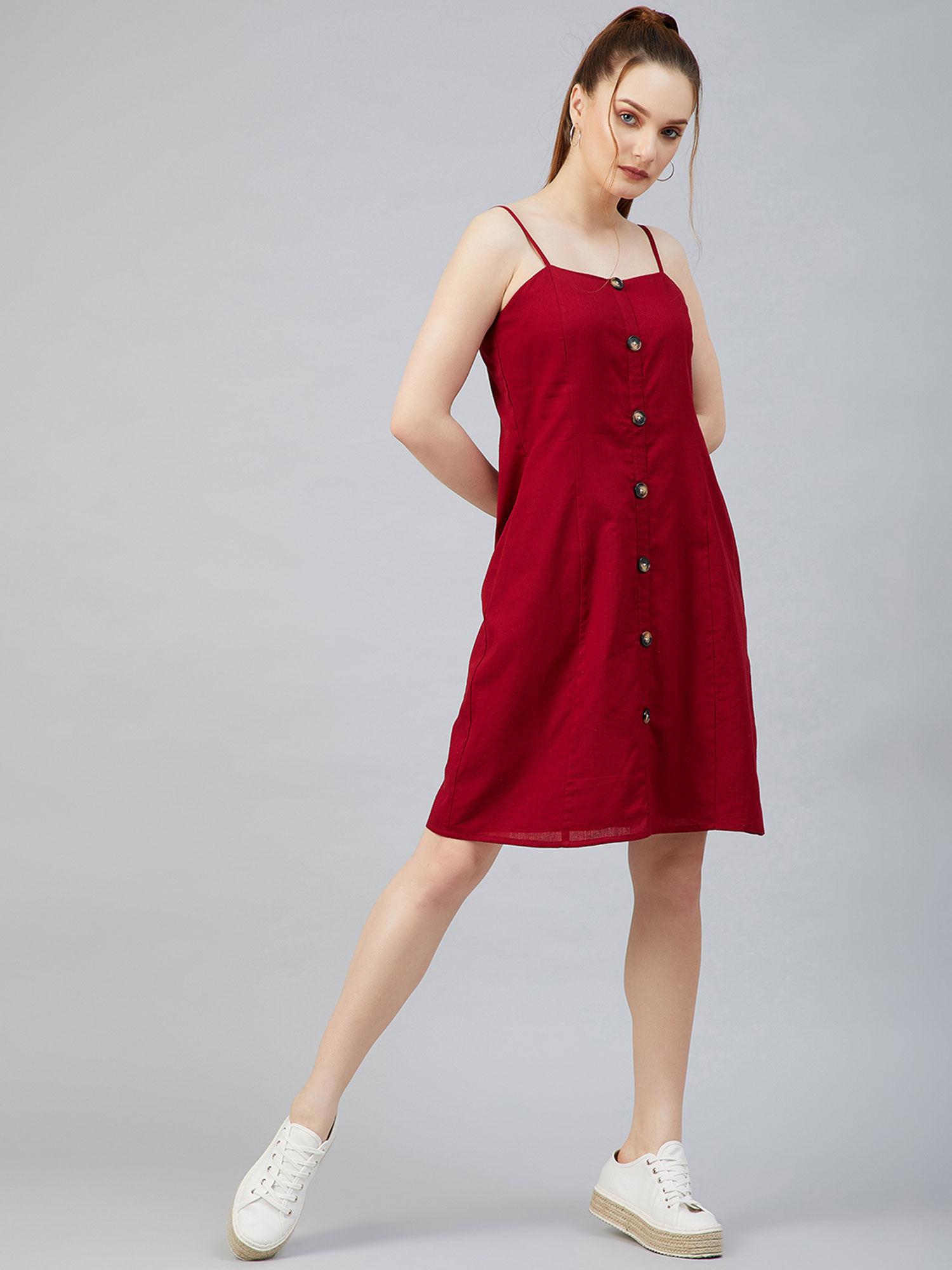 red a-line solid mini dress