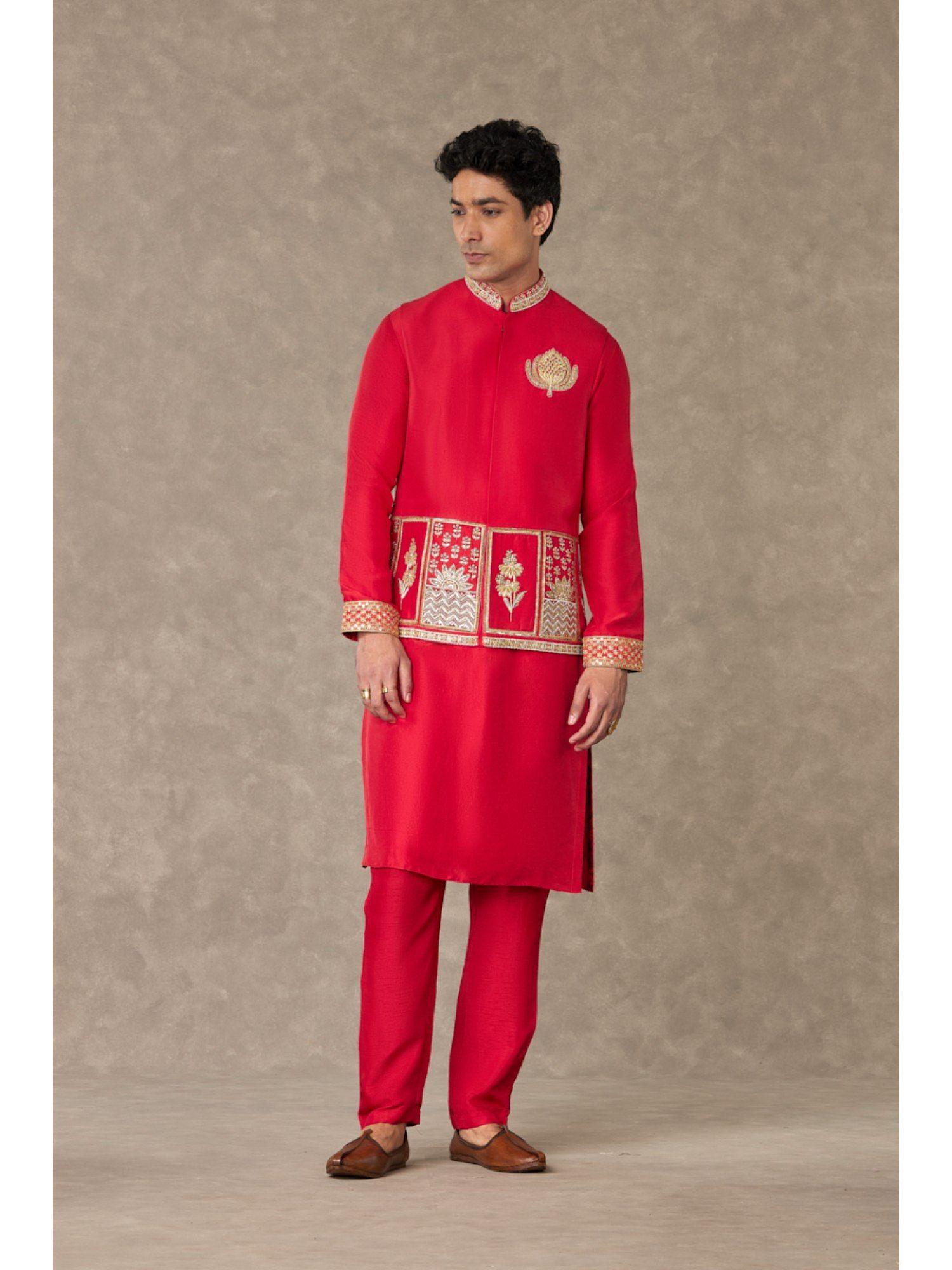 red anar embroidered nehru jacket