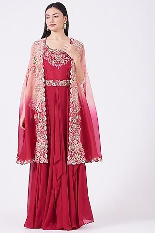 red anarkali set with cape