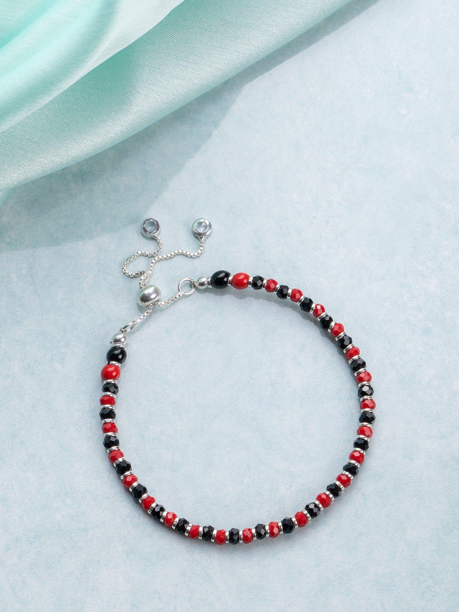 red and black beaded 925 sterling silver bracelet