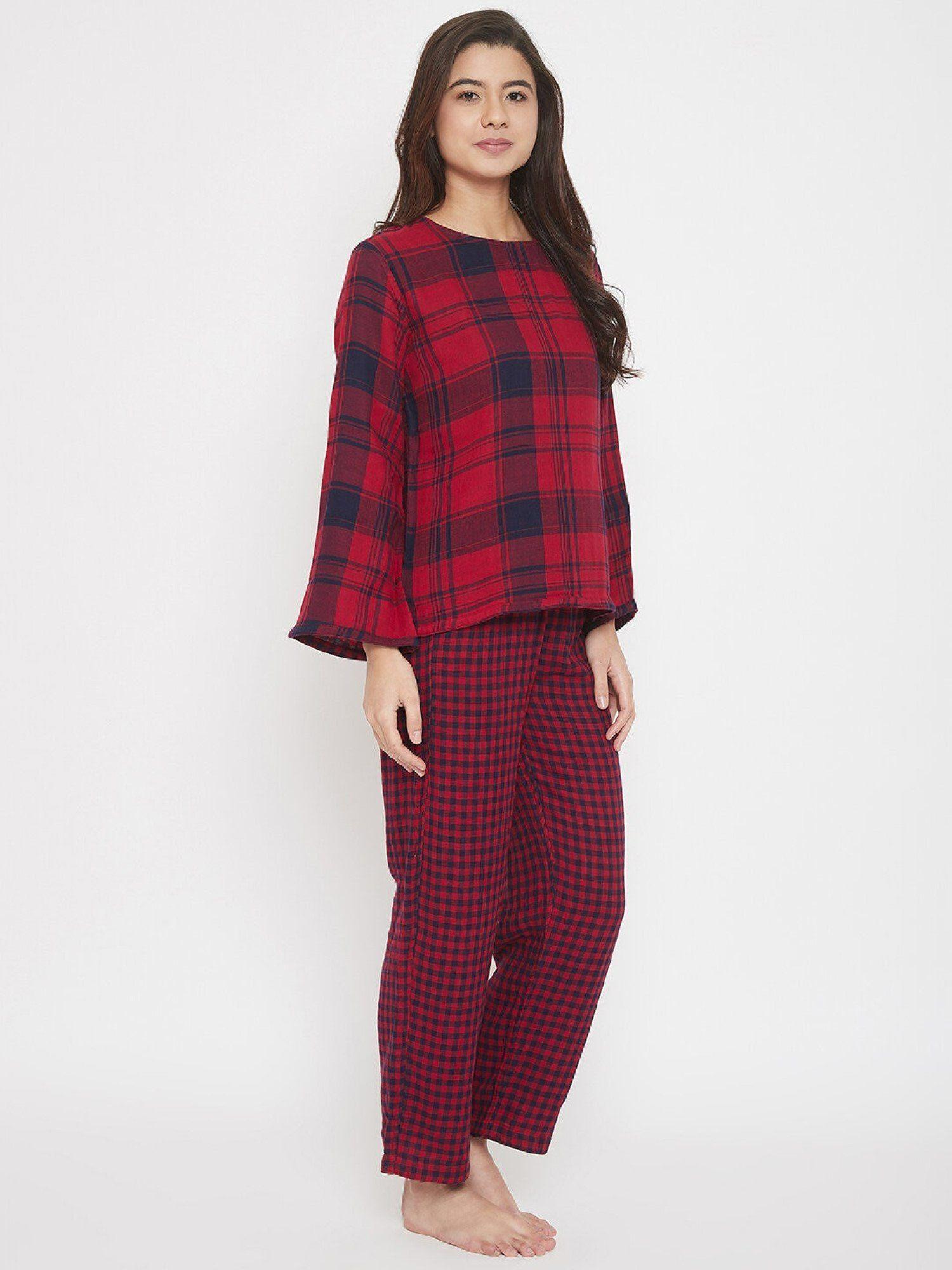 red and black checks top and pyjama (set of 2)