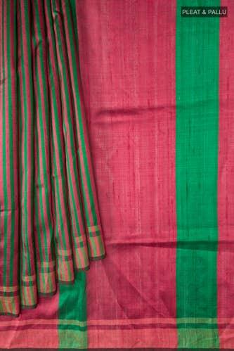 red and green bhagalpuri tussar silk saree