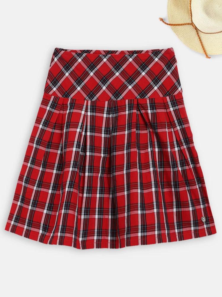 red and navy slim fit skirt