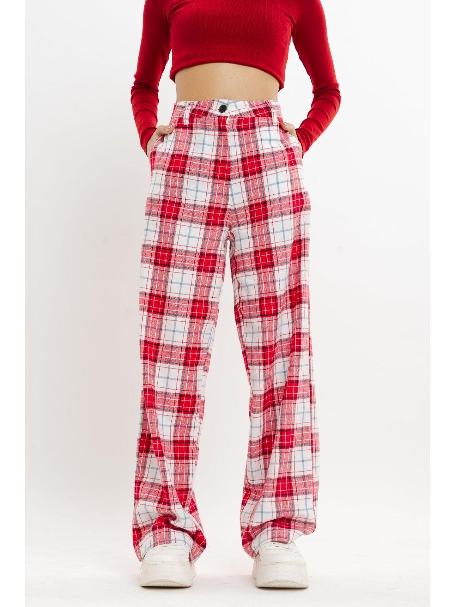 red and white checkered straight fit pant