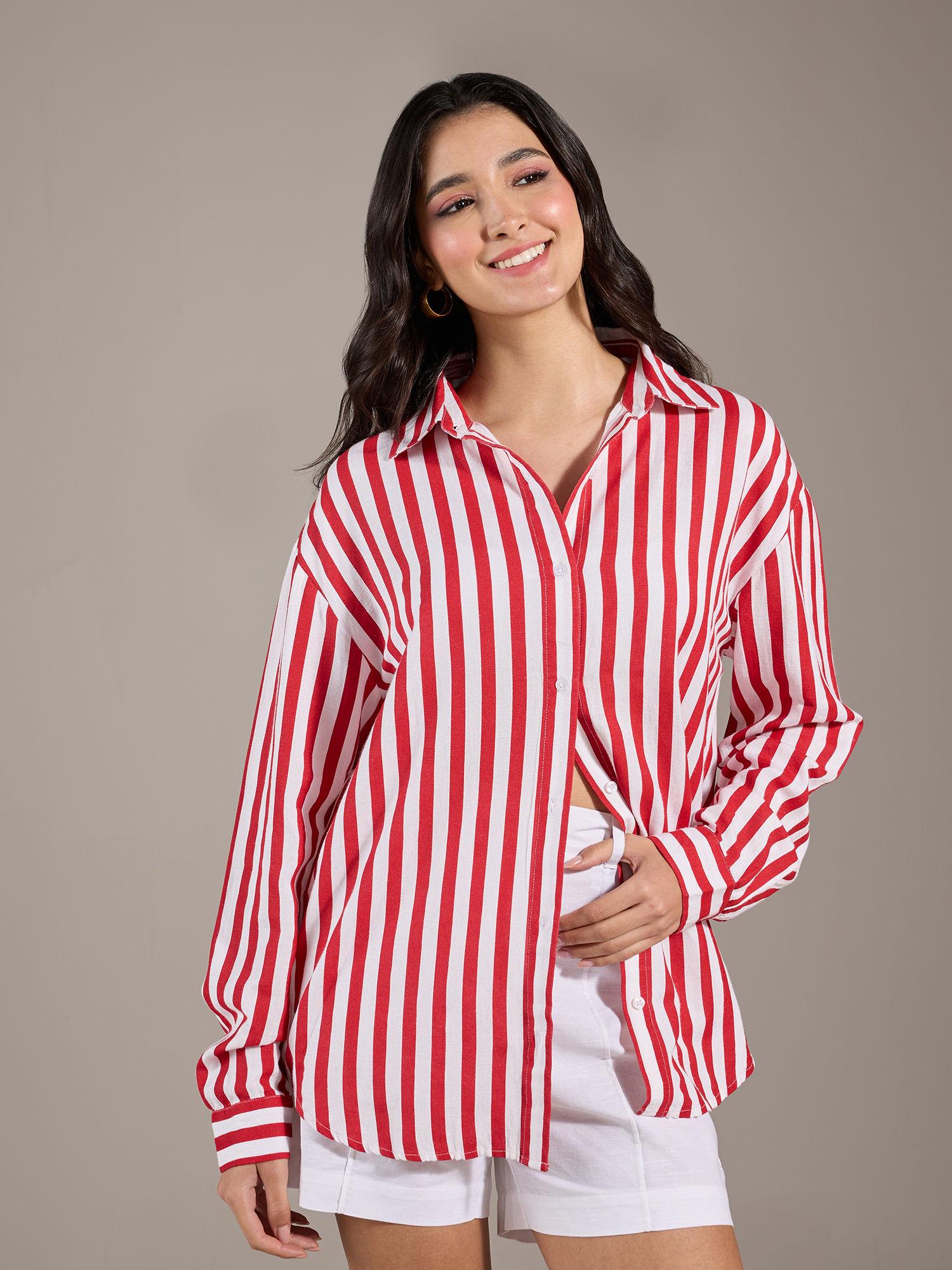 red and white stripes pointed collar shirt