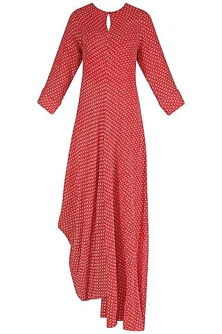 red and white textured cowl drape dress