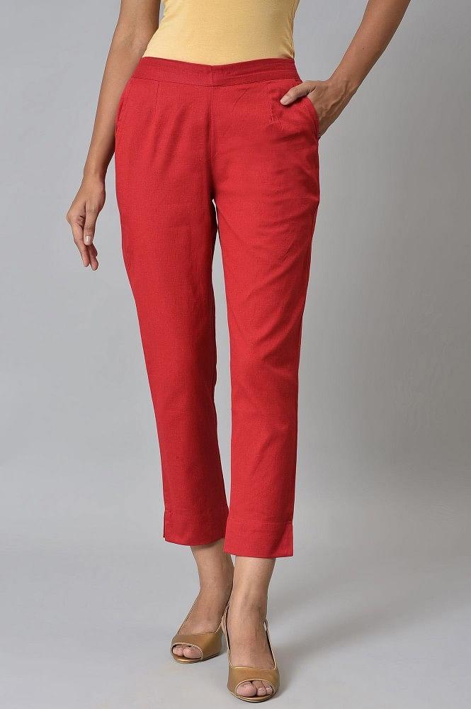 red ankle length aurelia trousers