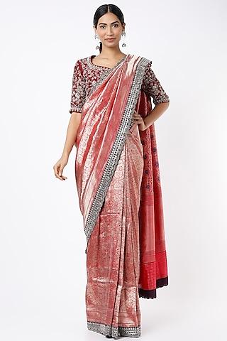 red banarasi saree set