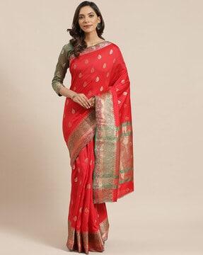 red banarasi silk woven design saree