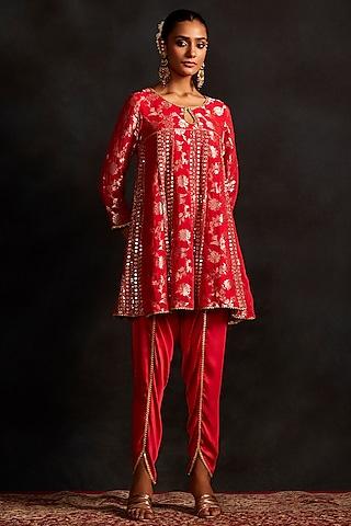 red banarasi tunic set