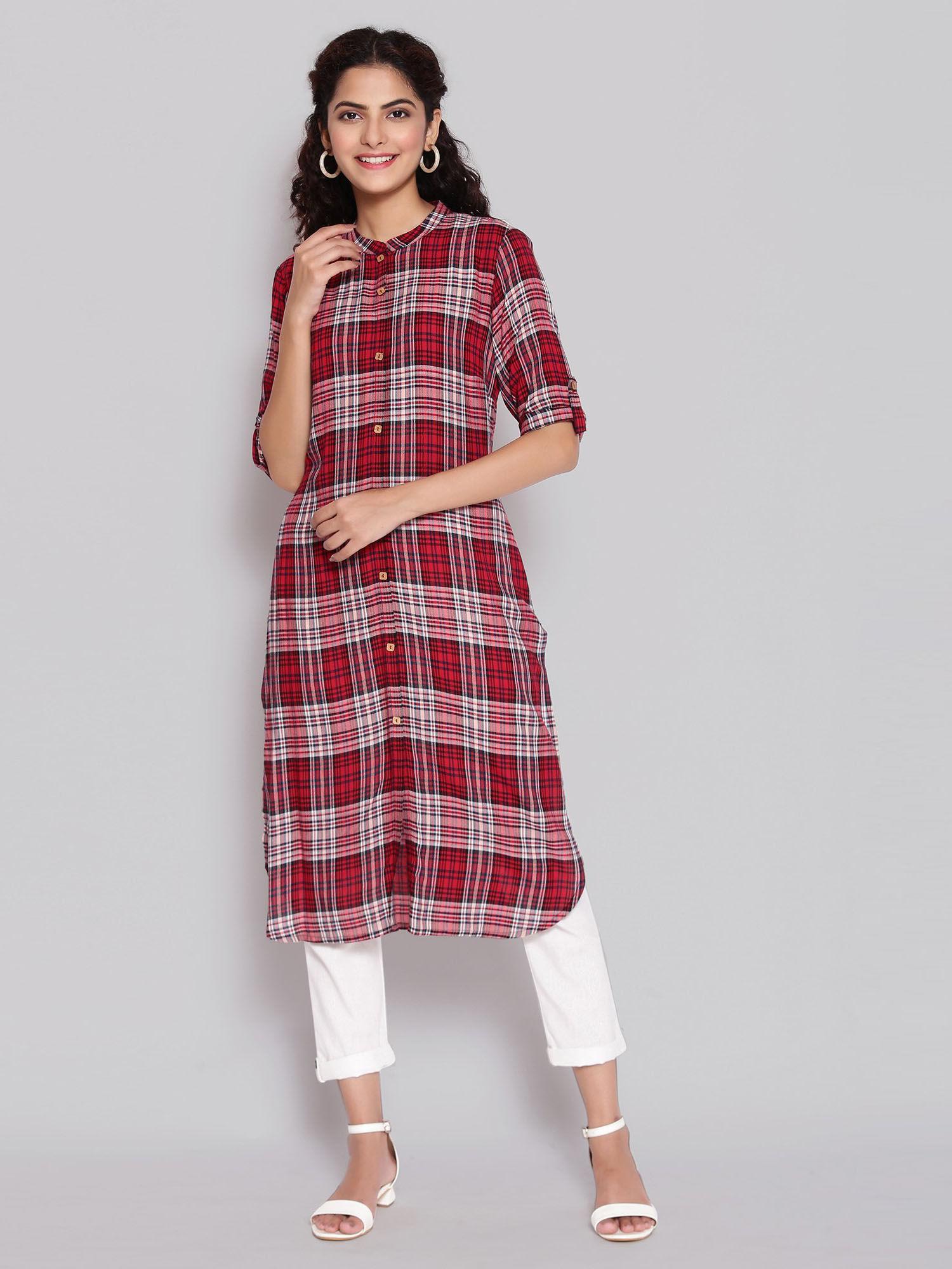 red band collar straight kurta