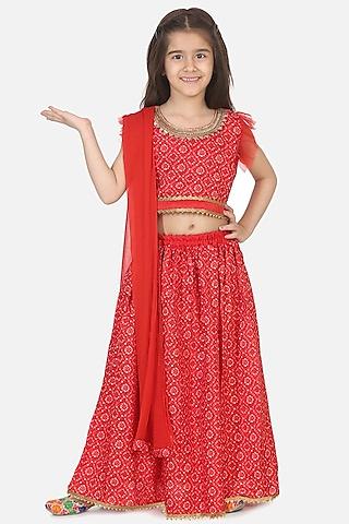 red bandhani lehenga set for girls