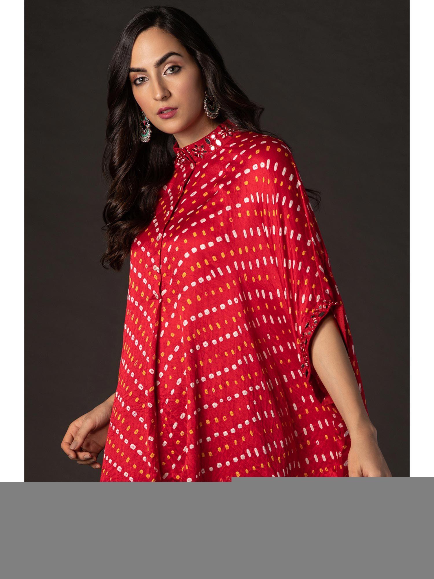 red bandhani oversize top