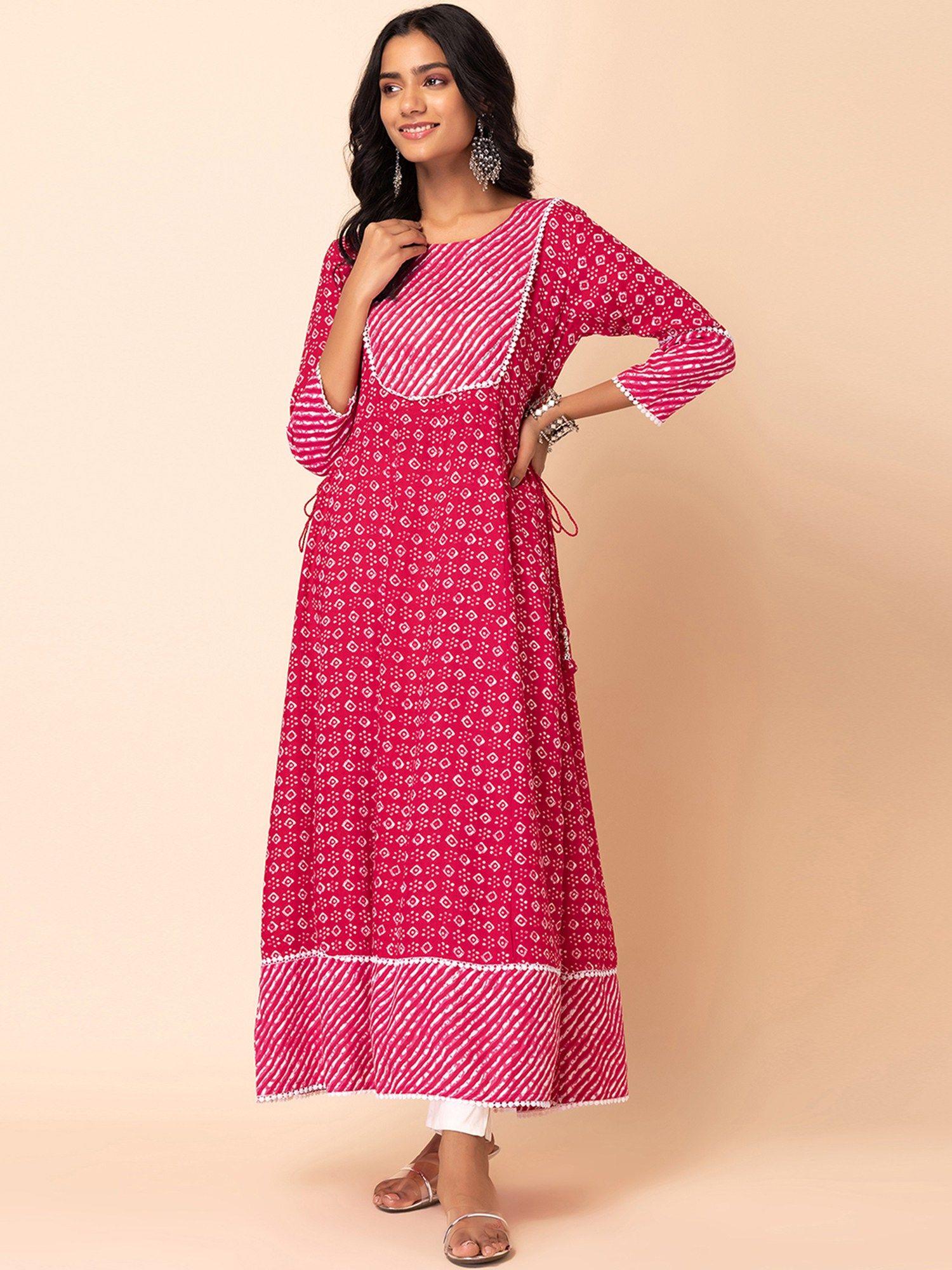 red bandhani print anarkali kurta