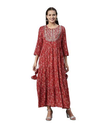 red bandhani printed anarkali panelled kurtas