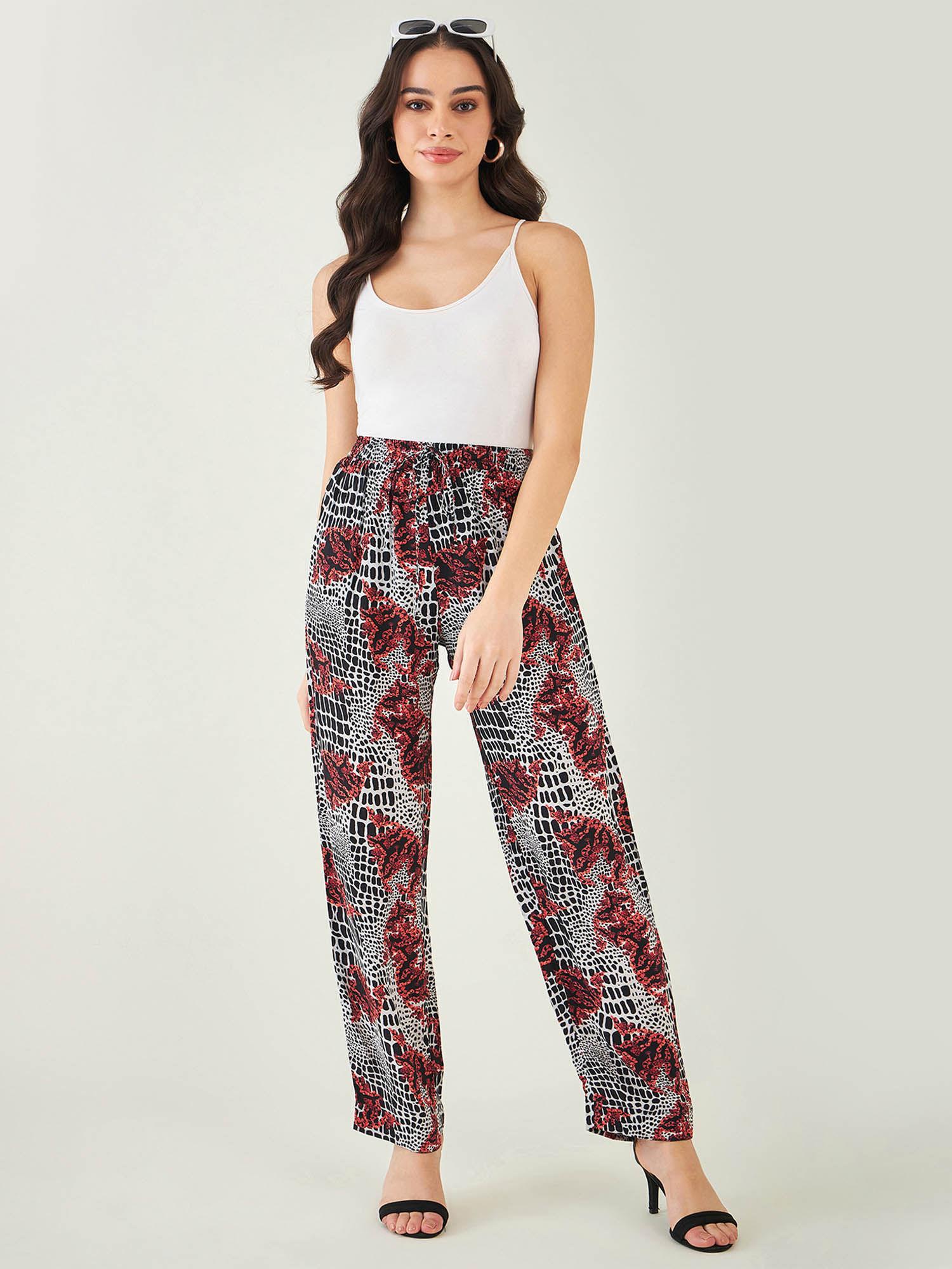 red baroque animal print palazzo