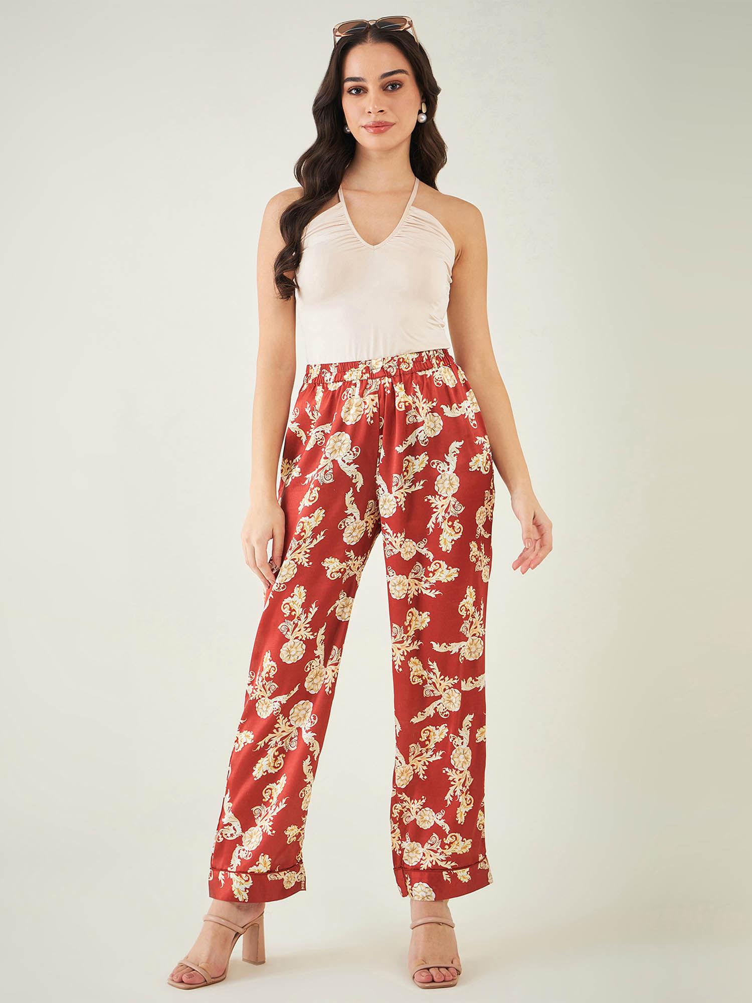 red baroque print pant