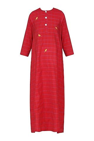 red bird motif embroidered tunic dress