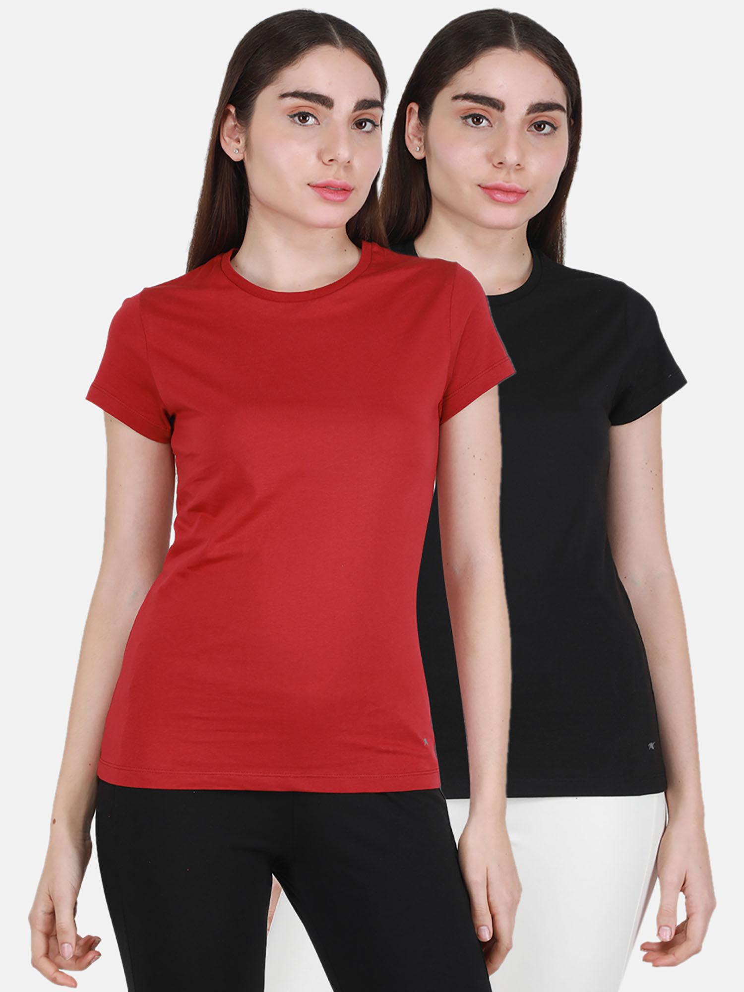 red-black solid round neck top 2 pc (set of 2)