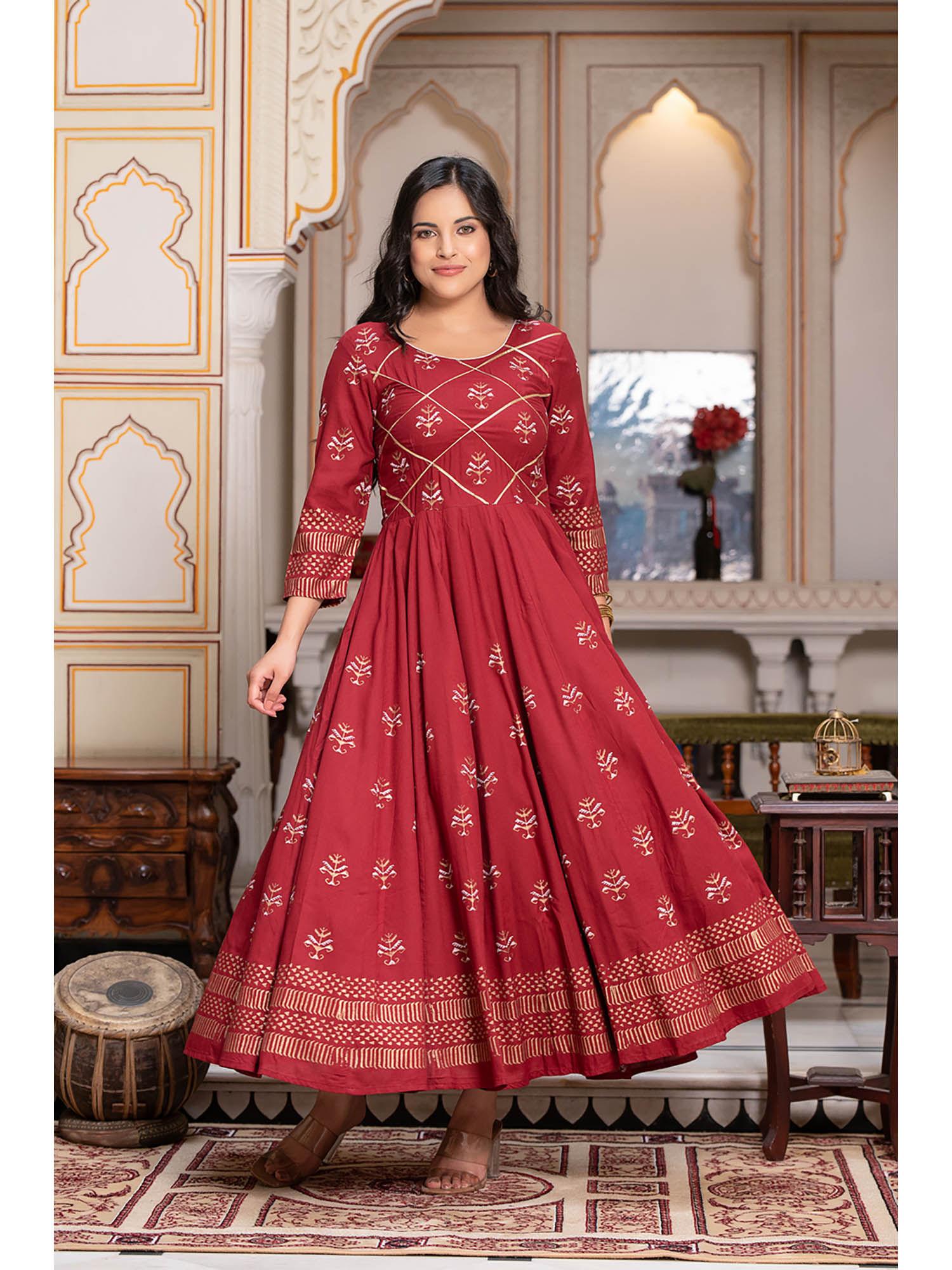 red block printed anarkali kurta