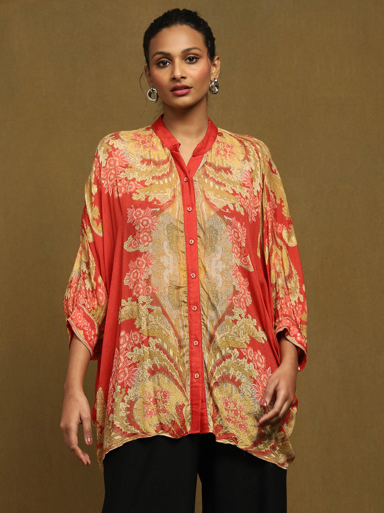 red botanic print kurti