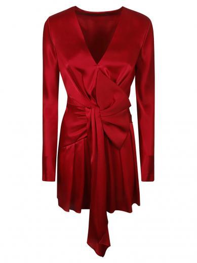 red bow-detailing pleated dress