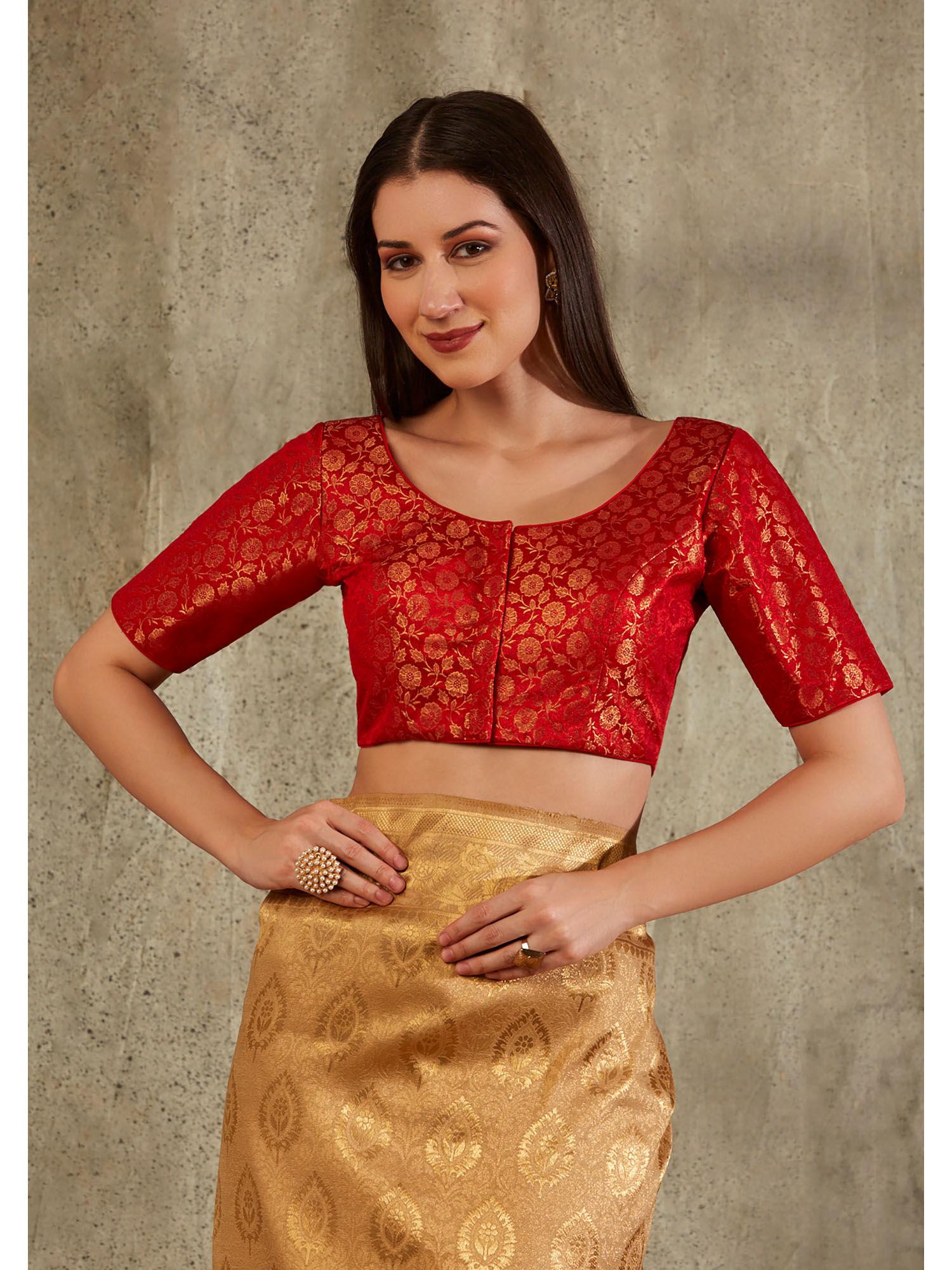 red brocade woven design blouse