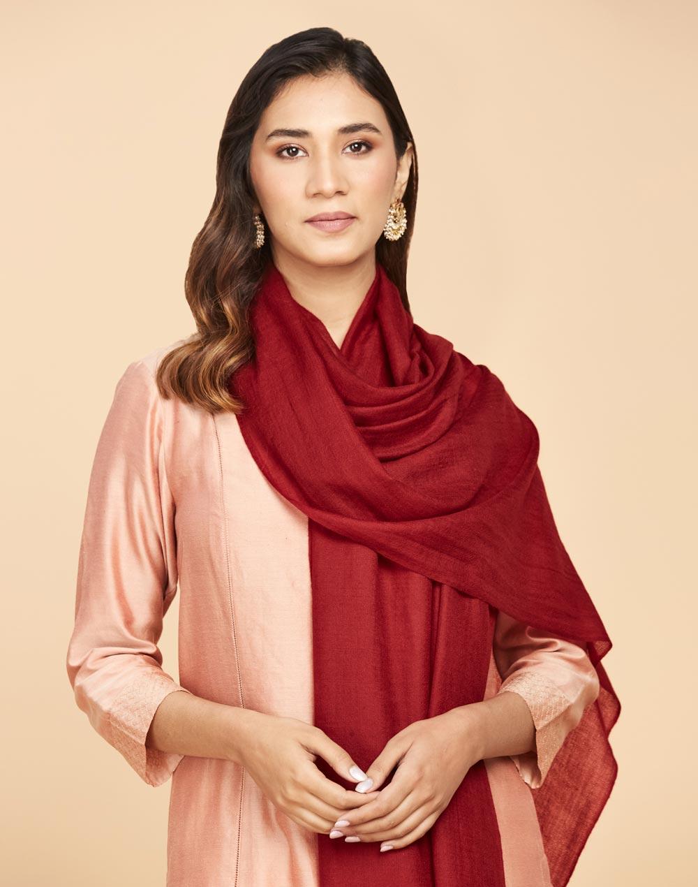 red cashmere woven stole