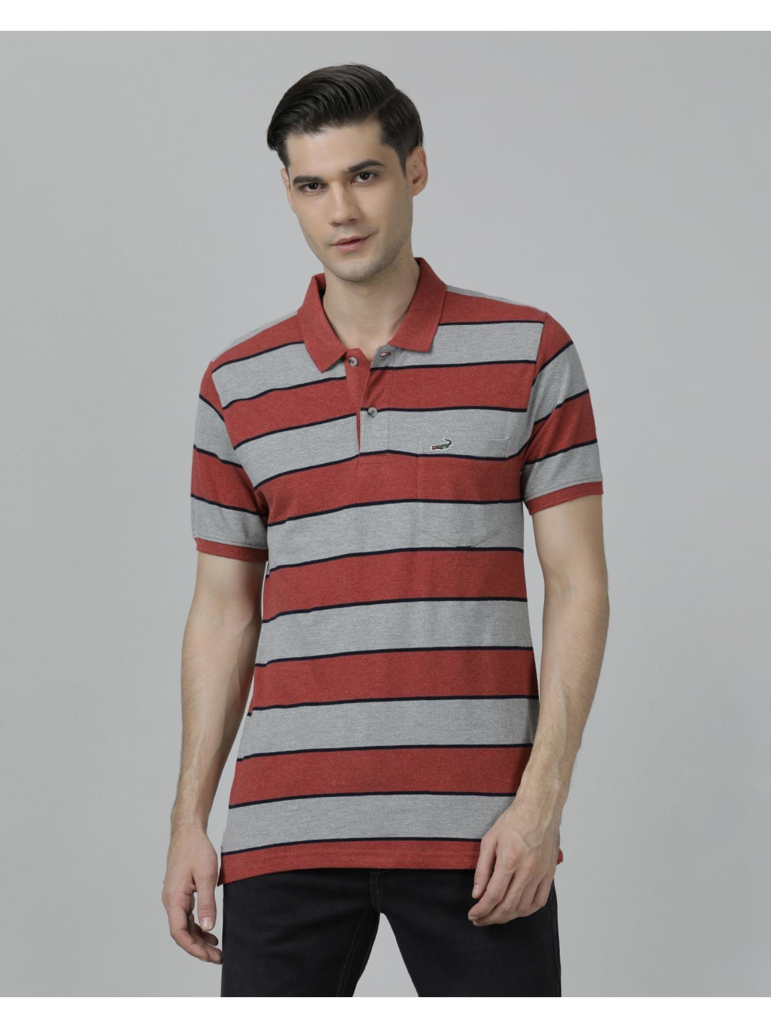 red casual striped polo t-shirt