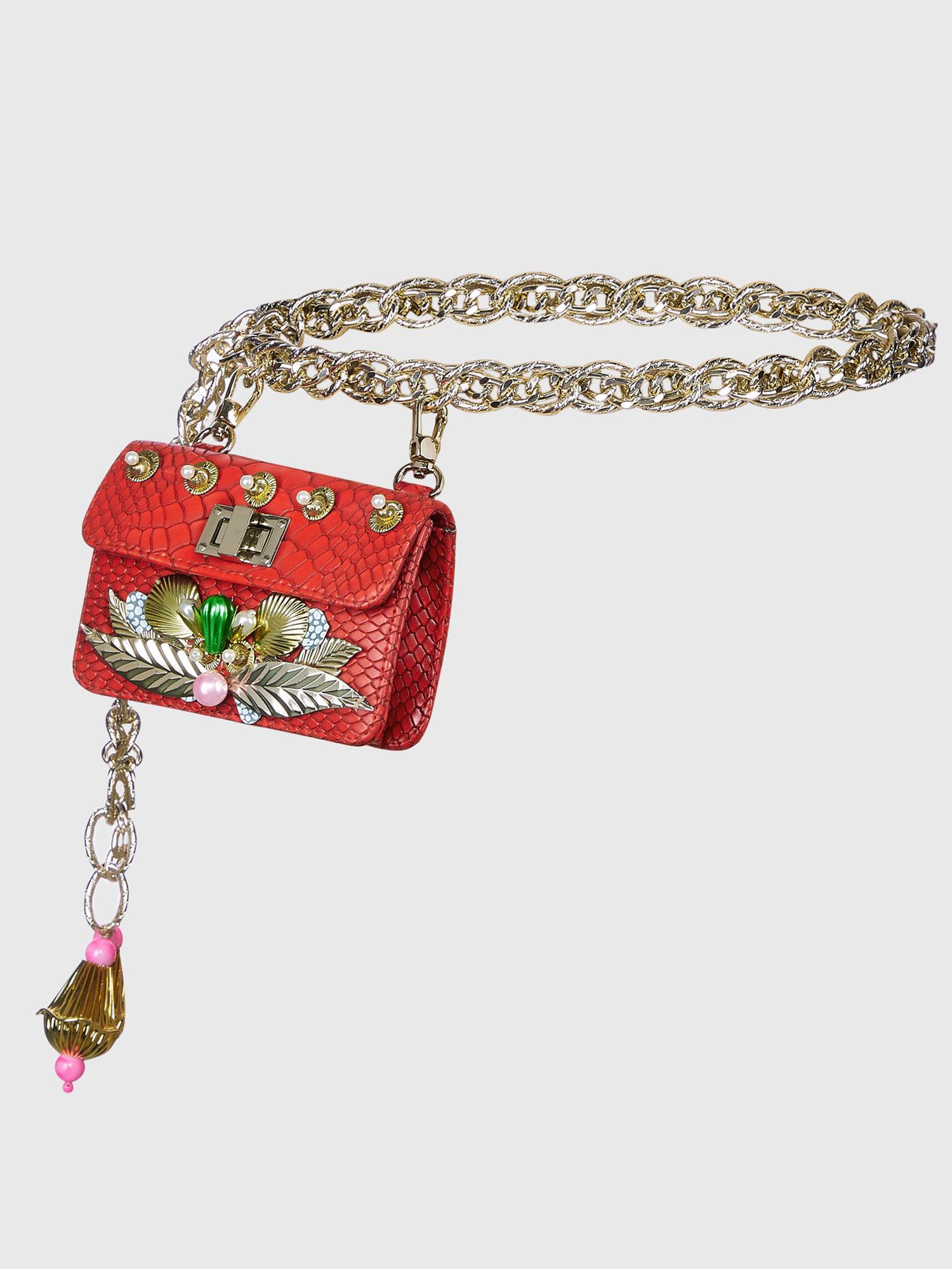red chain-link embellished belt bag
