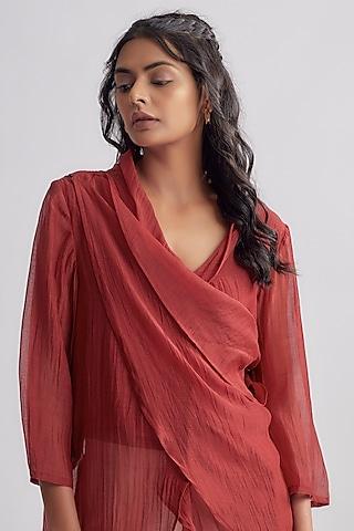 red chanderi & satin cowl top