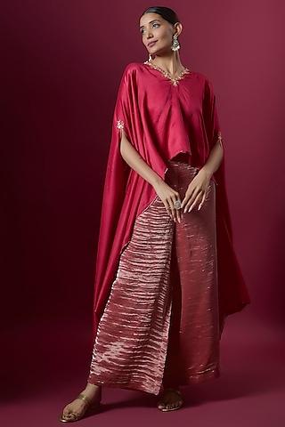 red chanderi & tissue embroidered cape set