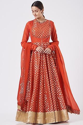 red chanderi anarkali set