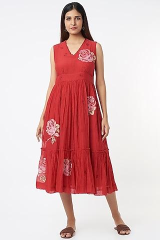 red chanderi cotton dress