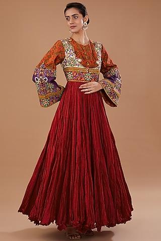 red chanderi crushed anarkali