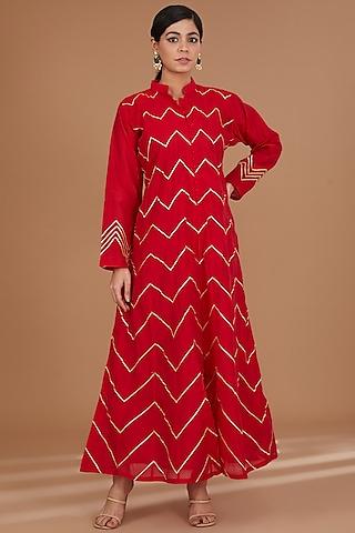 red chanderi gota anarkali