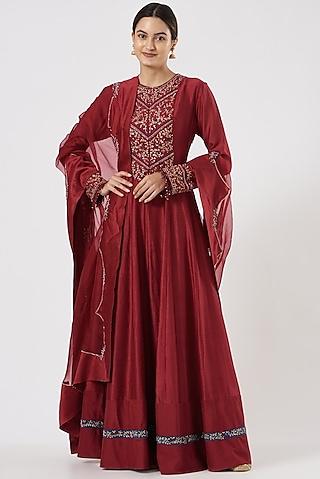 red chanderi kalidar anarkali set