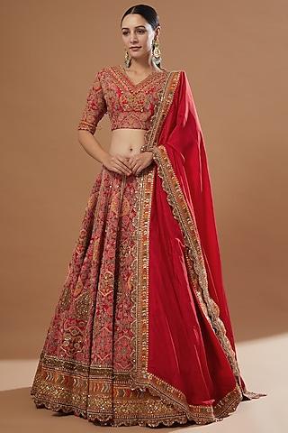 red chanderi lehenga set